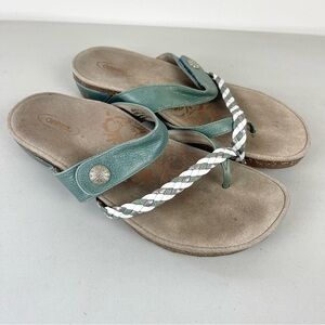 Aetrex Lena Sandals Teal Leather Slide Flip Flops Women's Size 8 Arch Support
